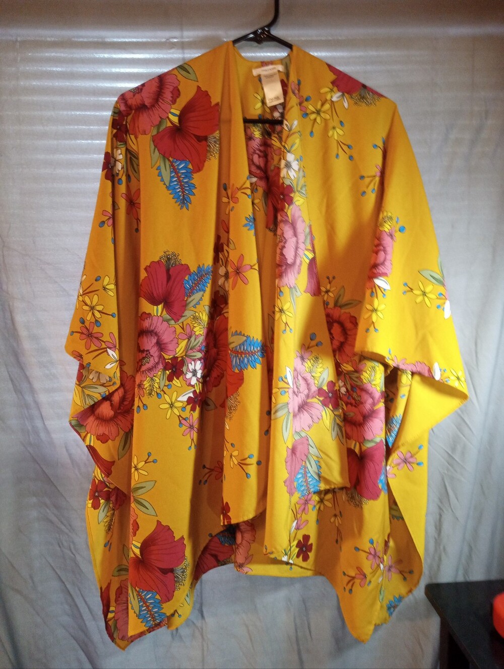 Maurices Mustard Floral Draped Kimono